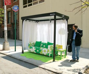 Guerrilla Marketing Example - IKEA staging a bus stop with home decor 