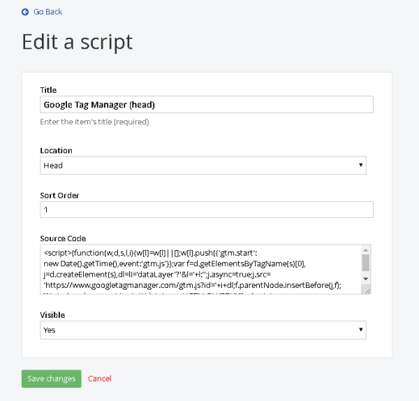 Sitefinity Tag Manager Interface